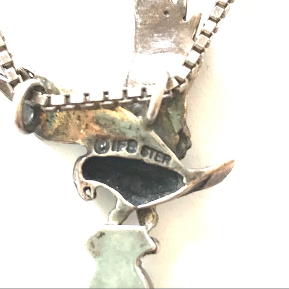 SOLD Navajo Sterling Turquoise Eagle Leaf Pendant - Picture 3 of 5